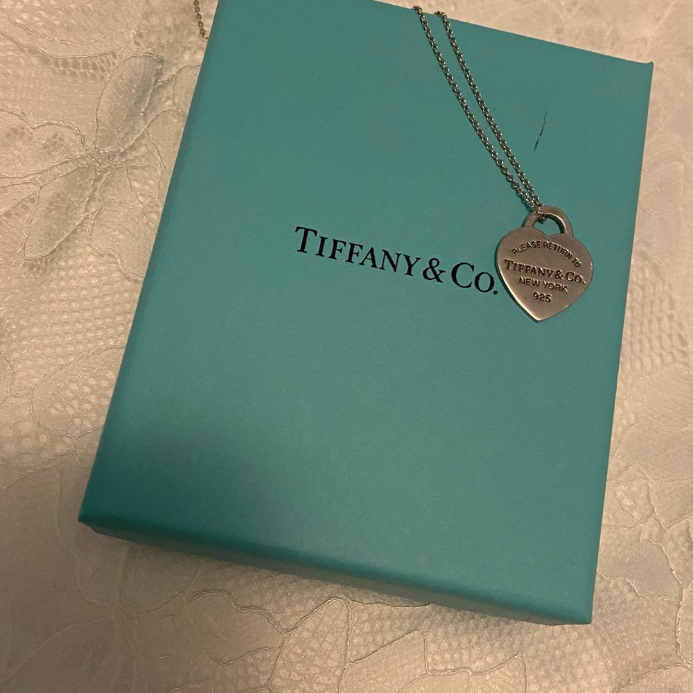 Authentic Tiffany & Co. Silver Heart Tag Necklace 18” In